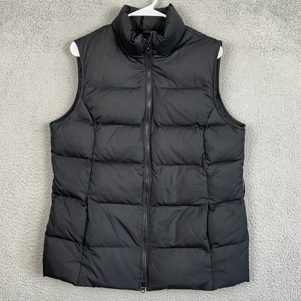 GAP Puffer Vest Womens Large Black Down Quilted Full Zip Stand Collar Good